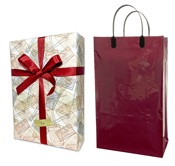 スナップジンの2本用紙箱ギフトラッピングにお付けできる専用手提げ袋とのセット