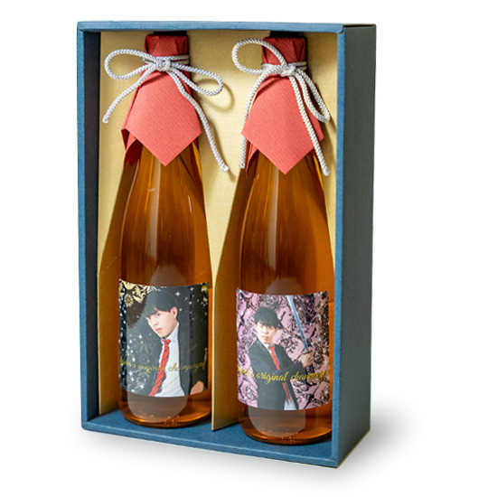 高級感あふれる紙製の化粧箱に入れて包装紙でラッピングするお得なスナップ梅酒2本用ギフトラッピング