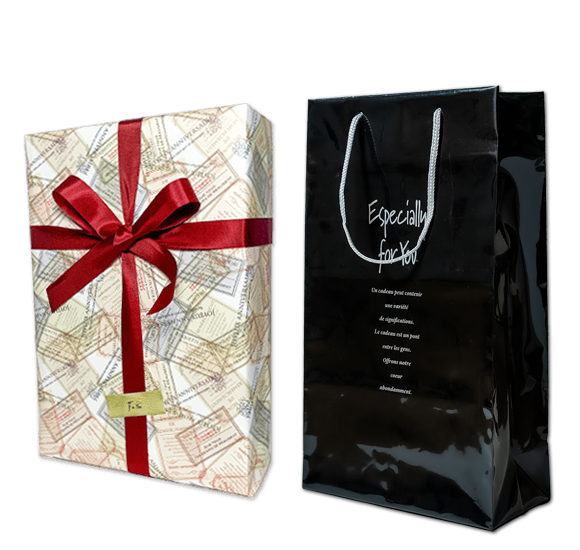 スナップワインの2本用紙箱ギフトラッピングにお付けできる専用手提げ袋とのセット